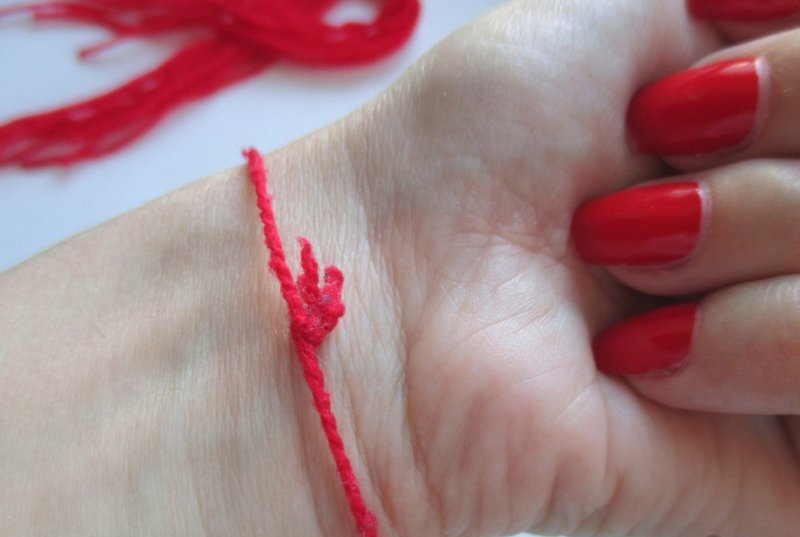 Orthodox prayer on a red thread on a wrist