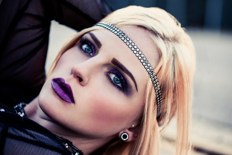 Stylish grunge makeup in violet shades
