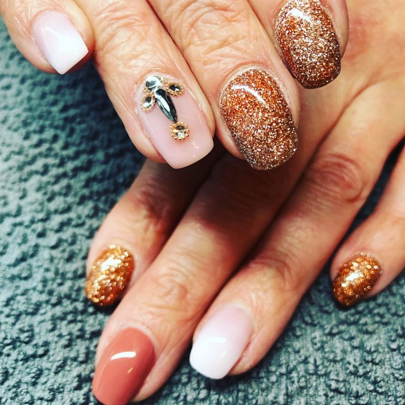 Rhinestones on color gel polish Rhinestones on color gel polish