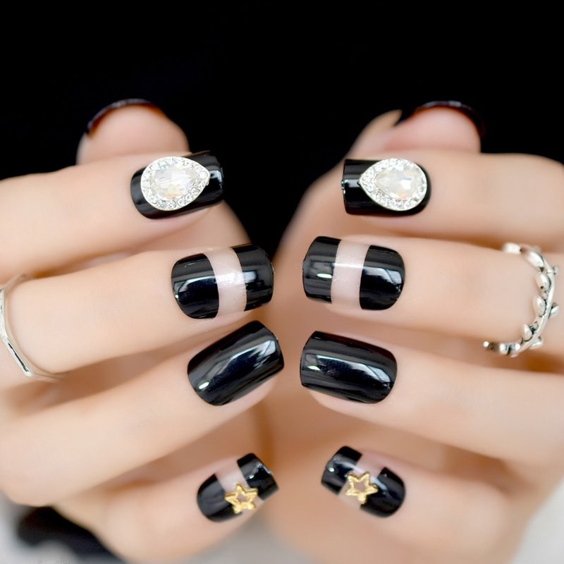 Rhinestones on short nails Rhinestones on short nails