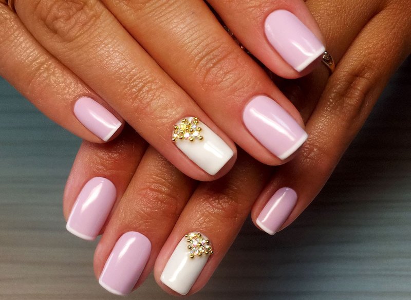 French manicure with beads French manicure with beads