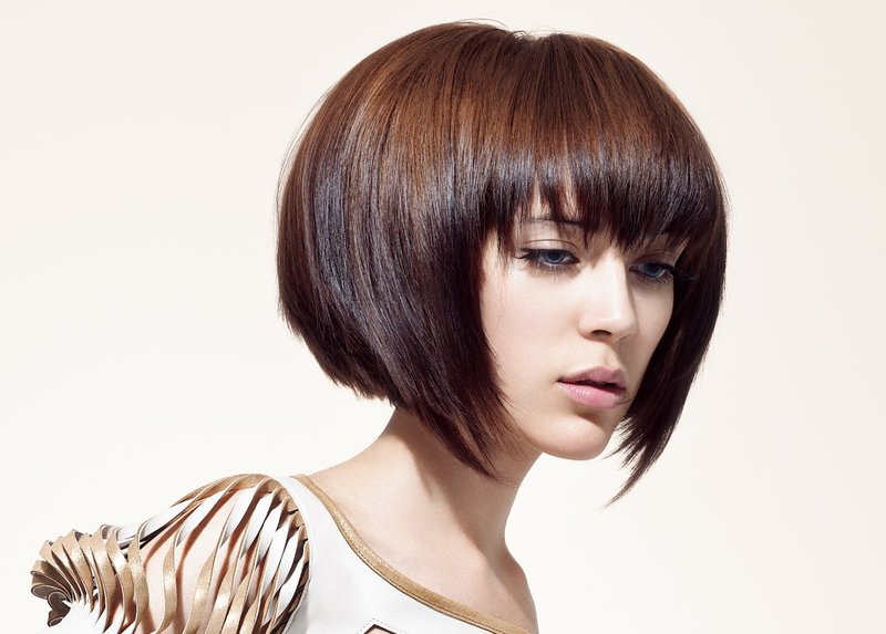 Girl with graduated bangs