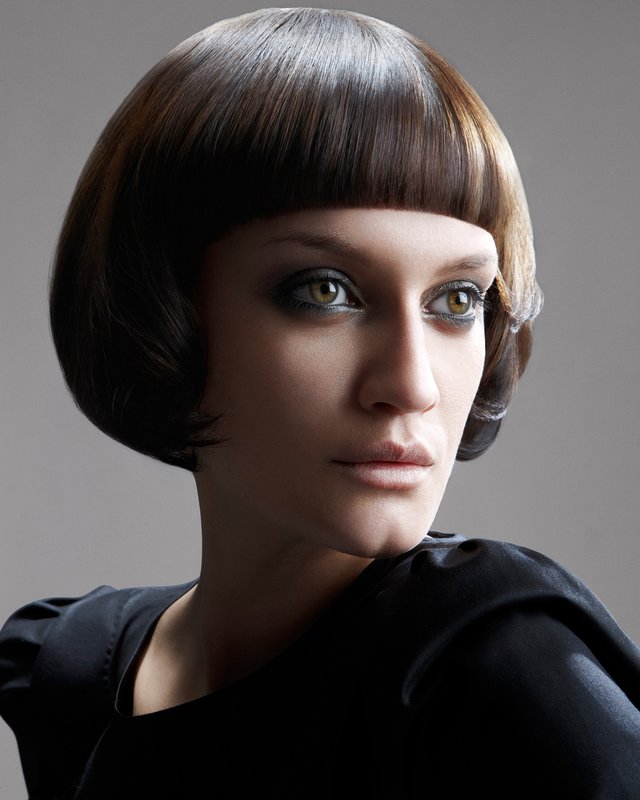 Girl with a bob and curved bangs