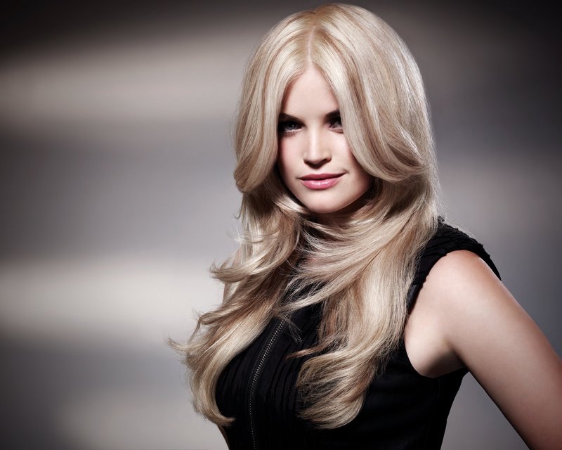 Blonde with a long bang