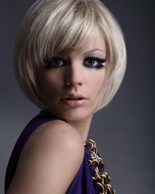 Girl with voluminous oblique bangs