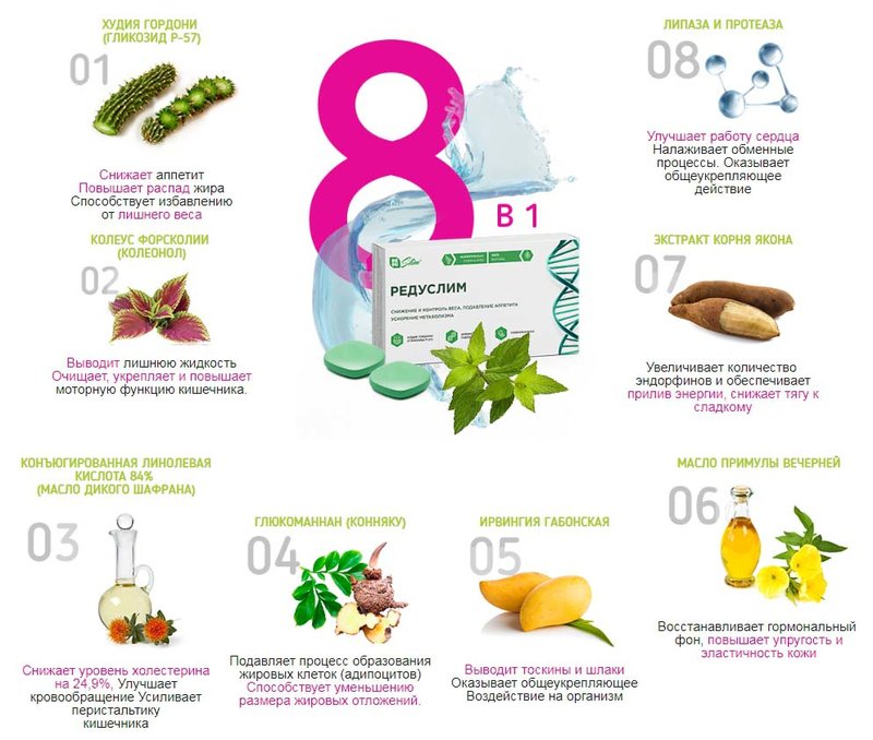The composition of the drug Reduslim Composition Reduslim