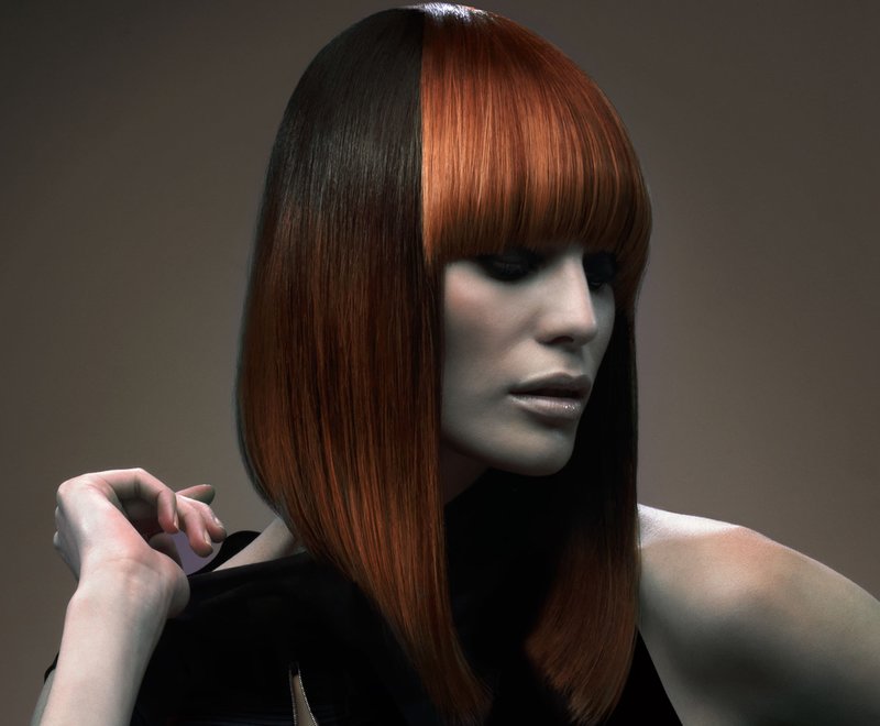 Girl with a square with extension and straight bangs