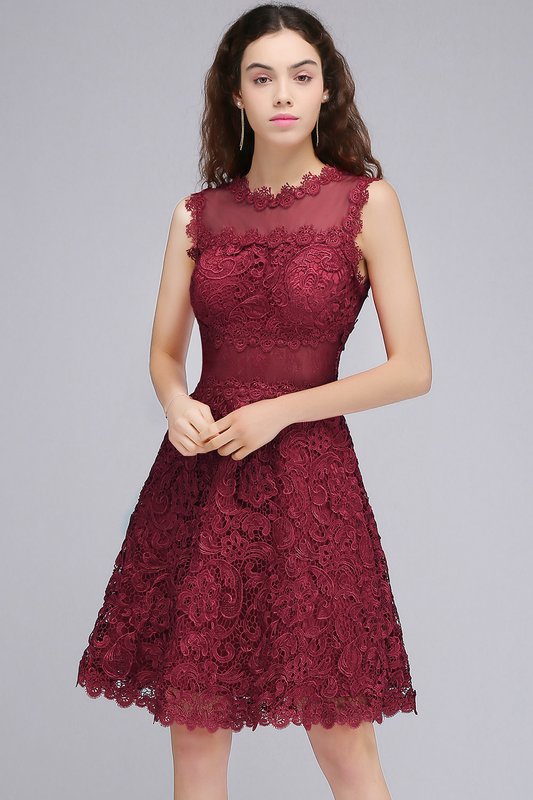 Girl in a burgundy cocktail dress with lace Girl in a burgundy cocktail dress with lace