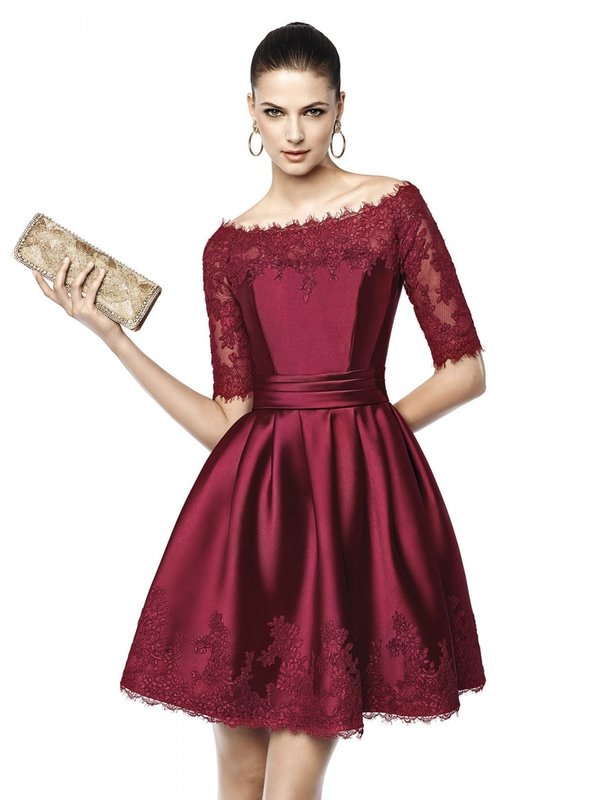 Girl in a Marsala cocktail dress with lace Girl in a Marsala cocktail dress with lace