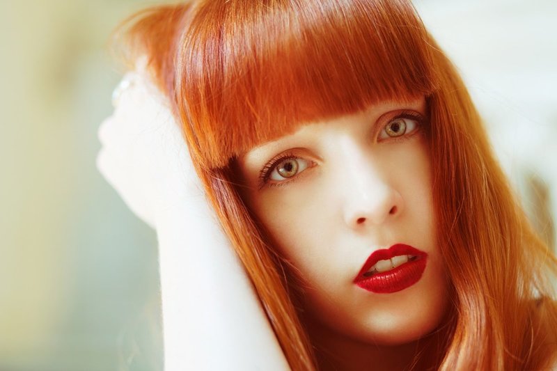 Straight bangs on red hair