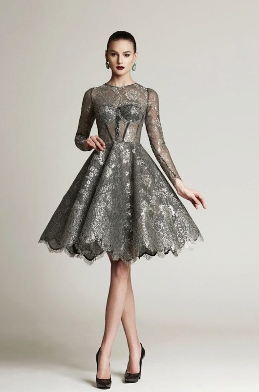 Girl in a lush gray midi cocktail dress Girl in a lush gray midi cocktail dress