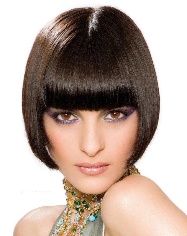 Girl with a square and straight bangs