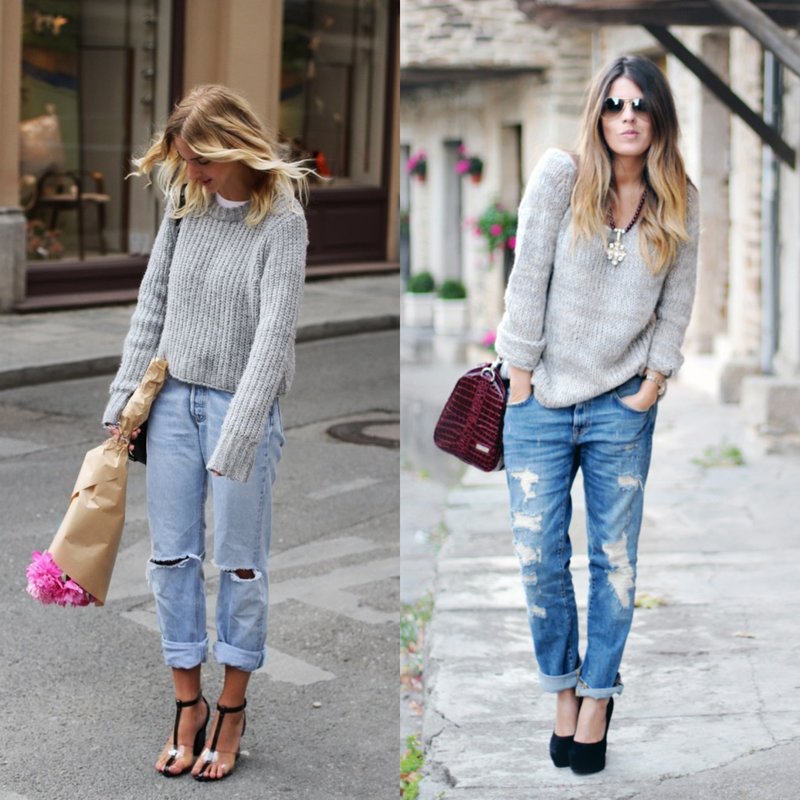 Women's jeans boyfriends with a sweater Women's jeans boyfriends with a sweater