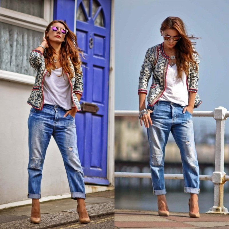 An evening look in stylish jeans An evening look in stylish jeans