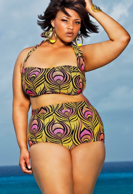 A bold swimsuit for a plump woman A bold swimsuit for a plump woman
