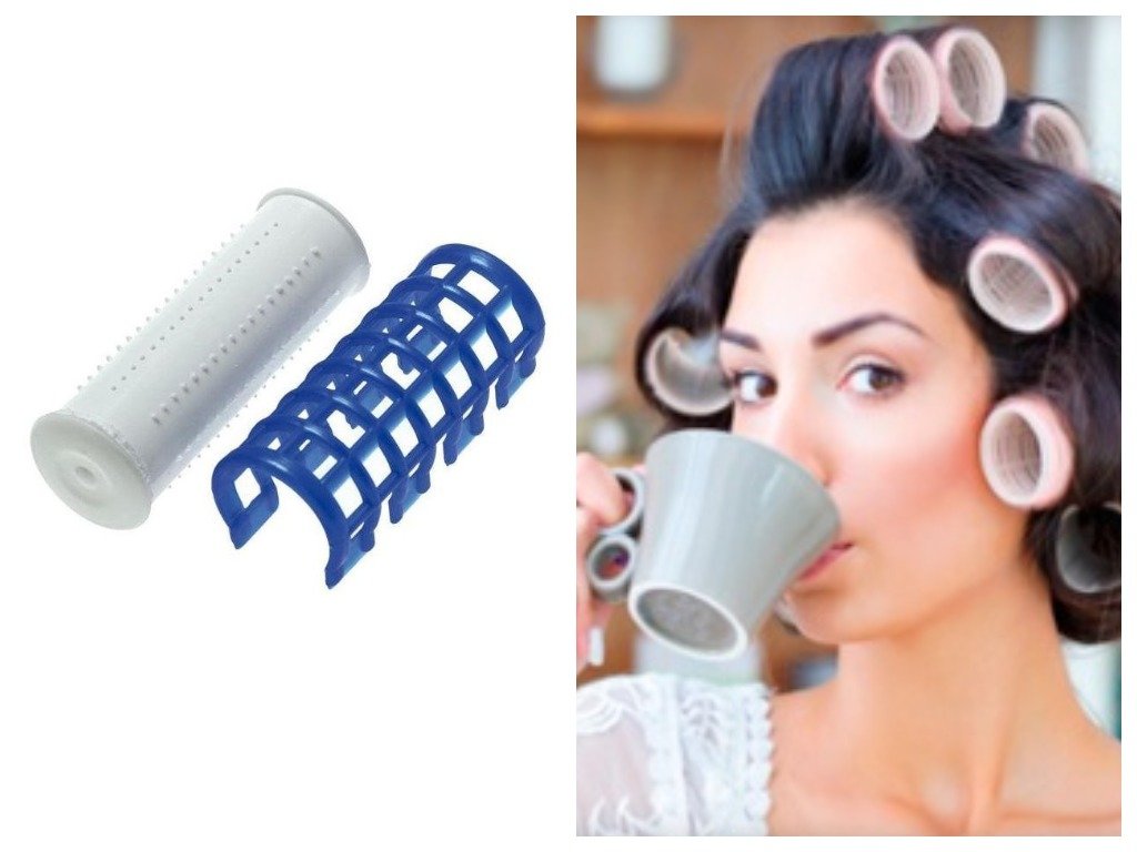 Thermal curlers and hair wrap on them Thermal curlers and hair wrap on them