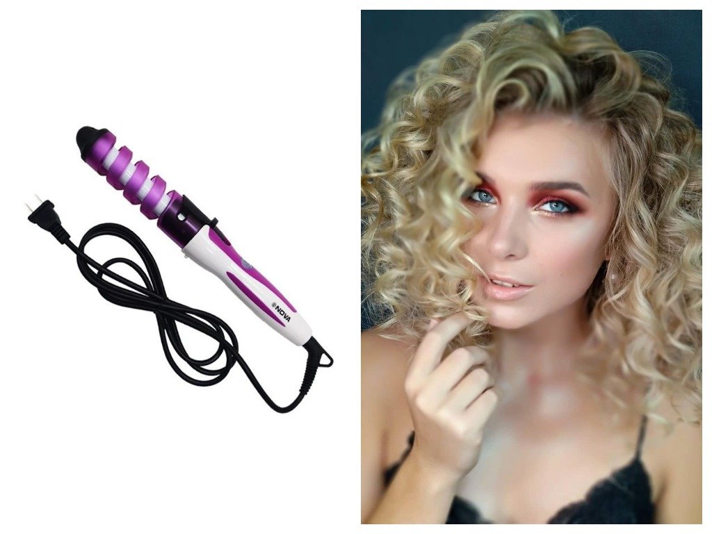 Hair wrapping with a NOVA spiral curler Spiral hair curler NOVA